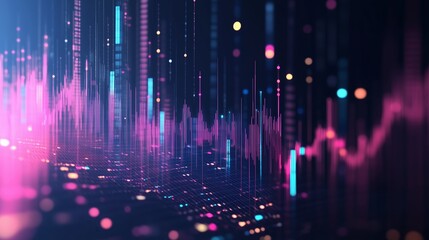 Poster - Vibrant sound waves animate in a digital landscape showcasing colorful data visualization techniques