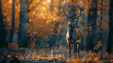 Wall Mural - Majestic Red Deer Buck in Autumn Forest