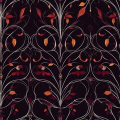 Wall Mural - Elegant Autumnal Floral Pattern on Dark Background for Elegant Designs