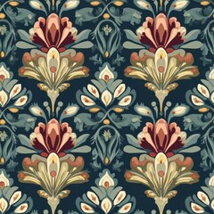 Wall Mural - Elegant Vintage Floral Pattern on Dark Blue Background