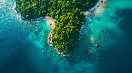 Wall Mural - Aerial View of a Tropical Island with Lush Green Forest and Turquoise Water