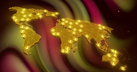 Poster - image of network of connections with people icons over world map