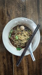 Namtok pork noodles, food in Thailand