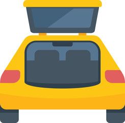 Poster - yellow car with open trunk and roof luggage box, back view