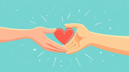 Hands exchanging heart symbolizing love, kindness, and generosity. This illustration captures essence of giving and sharing, evoking feelings of warmth and connection