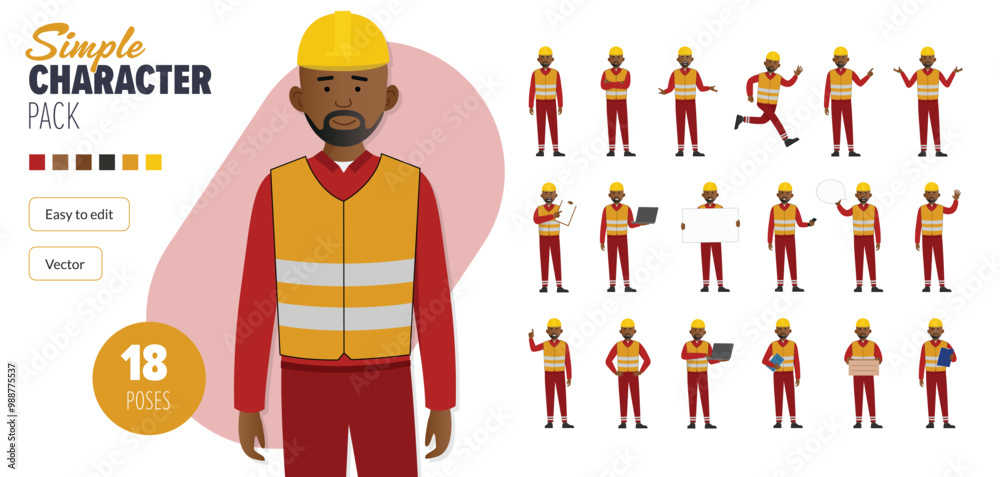 Simple flat 2d construction maintenance worker vector character in a ...