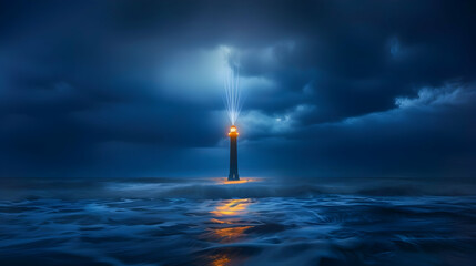 Canvas Print - Lighthouse in a Stormy Sea at Night