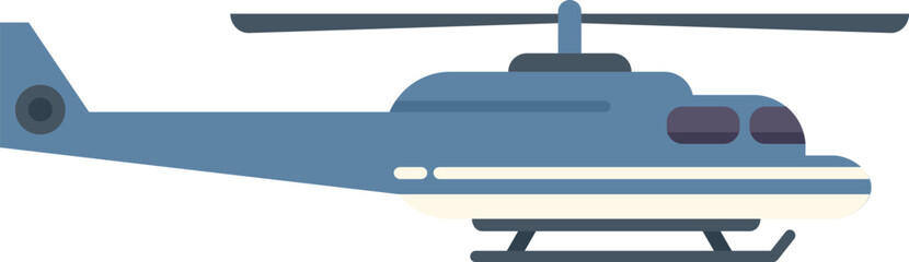 Poster - blue helicopter hovering in the air with spinning blades, a side view of aircraft in flat style