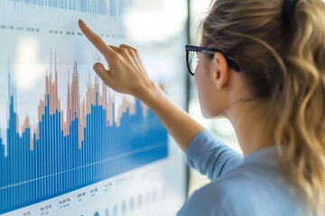 Poster - a woman analyzes financial data on a digital screen during a business meeting in a modern office spa