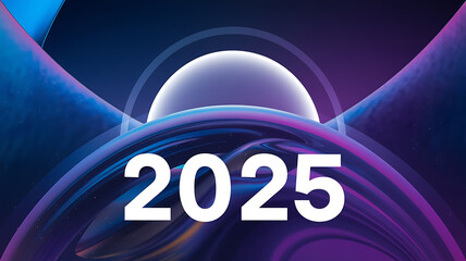 Abstract blue and purple  background with white 2025 for futuristic new year designs. 
