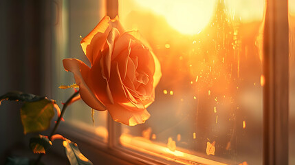 Canvas Print - Golden Hour Rose: A Delicate Bloom Bathed in Sunset Light