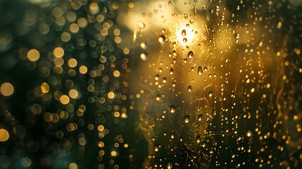 Poster - Golden Rain Drops on Window: Abstract Sunset Photography