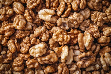 Close-up of a group of walnuts.