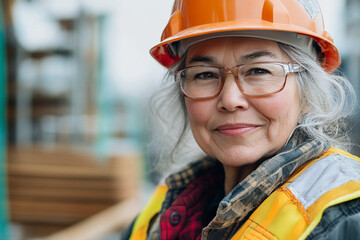 female site construction manager smiles for the camera	