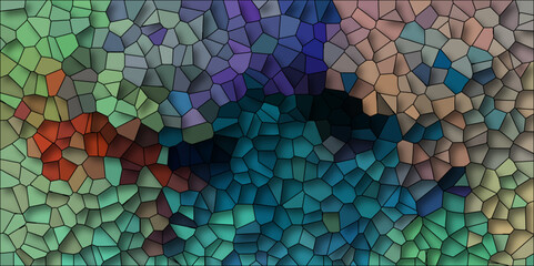 Wall Mural - 3D Abstract Seamless Multicolor Broken Stained-Glass Geometric Retro Tiles Pattern and Quartz Crystal Voronoi Diagram Background for Website, Fabric Printing, Brochures, Luxury/Premium Packaging