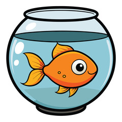 Goldfish in Fishbowl vector illustration on white background.