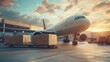 © CinimaticWorks - cargo plane at a logistics center being loaded with shipping boxes and packages, highlighting the importance of airfreight in international delivery and efficient transportation services