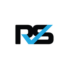 Poster - a simple initial logo of letter rs in black color on a white background with a blue checkmark on it