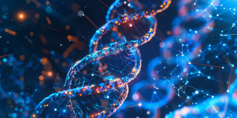 Poster - Medical technology harnesses DNA double helix with bioinformatics genetic engineering nanotechnology. Concept Biomedical Engineering