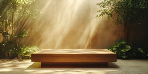 Wall Mural - sleek wooden podium in natural light