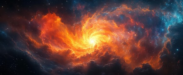Wall Mural - abstract digital artwork depicting the collision of vibrant nebulae creating a mesmerizing vortex of