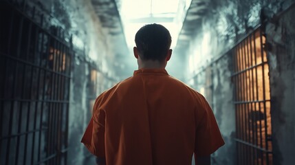 Wall Mural - dangerous prisoners, orange uniform, asylum, cinematic, dramatic lighting
