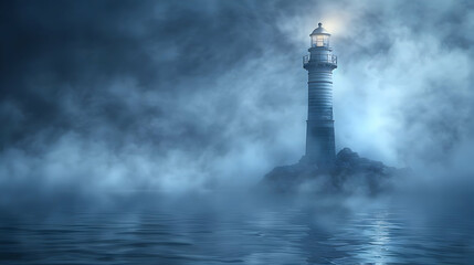 Canvas Print - Lighthouse in the Fog - Dramatic Seascape