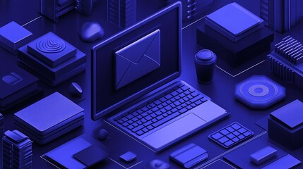Poster - Abstract digital technology background with laptop and components. Email Marketing concept.