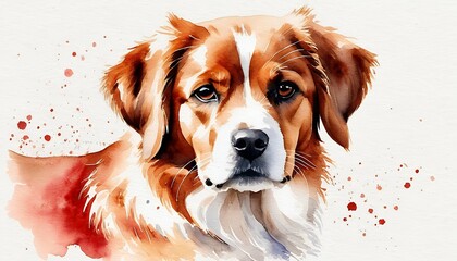 watercolor drawing red dog portrait hand  dog watercolor illustration red brown orange smile hand-drawn animal doggy isolated fun beast lovely pet drawing cartoon yellow ear colours light bright