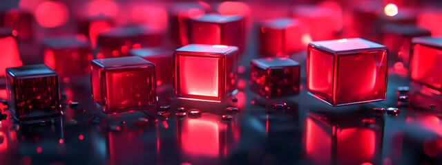 Poster - Vibrant Red Cubes on Reflective Surface