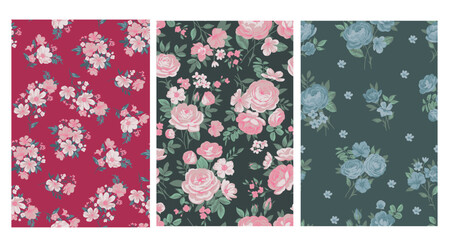 Wall Mural - Seamless spring vector pattern with floral roses motif for dress fabric