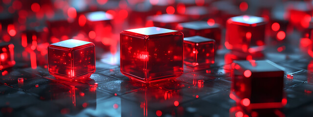 Poster - Vibrant Red Cubes on Reflective Surface