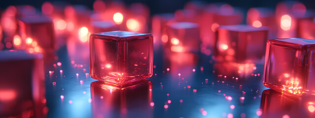 Poster - Vibrant Red Cubes on Reflective Surface