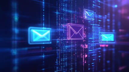 Poster - Digital communication concept with glowing email icons in vibrant colors. Email Marketing concept.