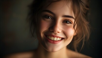 Radiant Macro Portrait of a Smiling Girl Illuminated by Dramatic Lighting