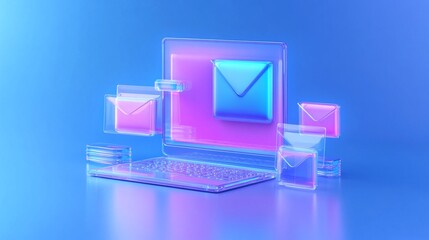 Poster - Digital mail notifications on glowing laptop screen. Email Marketing concept.