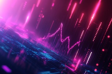 Vibrant Neon Digital Art of Data Trends with Dynamic Pink and Blue Colors