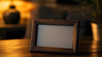 A simple and elegant framed picture on a wooden table.