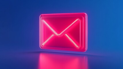 Wall Mural - Neon email icon on vibrant blue background Email Marketing concept.