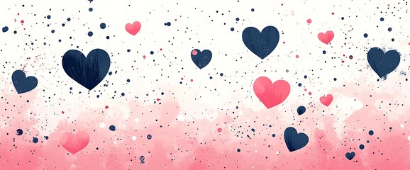 Canvas Print - Abstract Watercolor Pink and Blue Hearts Background.