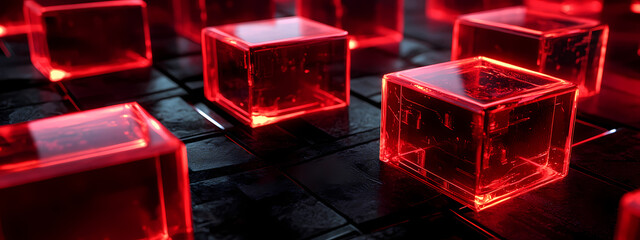 Canvas Print - Translucent Red Cubes with Pulsating Light