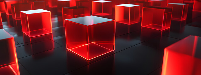 Canvas Print - Translucent Red Cubes with Pulsating Light