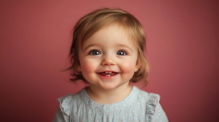 Canvas Print - A young child with blond hair smiles broadly at the camera.