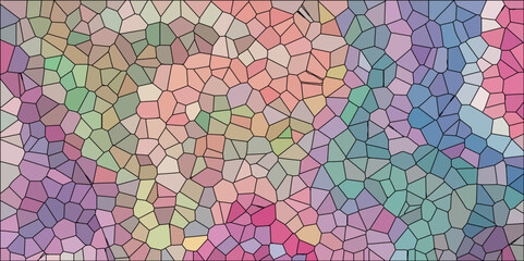 Wall Mural -  Abstract Seamless Multicolor Broken Stained-Glass Geometric Retro Tiles Pattern and Quartz Crystal Voronoi Diagram Background for Website, Fabric Printing, Brochures, Luxury/Premium Packaging