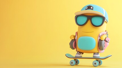 Sticker - A colorful, cartoon character wearing a helmet and goggles, rides a skateboard in a vibrant, abstract scene.