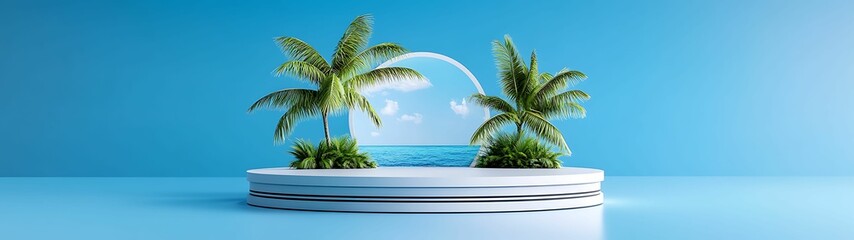Wall Mural - a serene display featuring tropical plants set against a bright blue background, encapsulating a pea