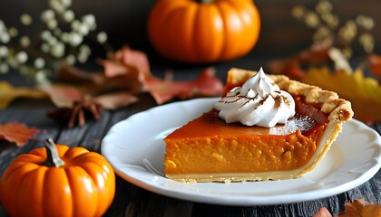 Wall Mural - Seasonal delight of traditional pumpkin pie served on a classic white plate