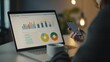 © VK Studio - A person is working on data analytics, with colorful charts and graphs displayed on a laptop screen, while referring to a phone. A coffee mug rests nearby.