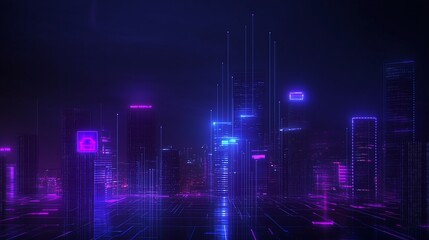 Wall Mural - Futuristic city skyline with neon lights