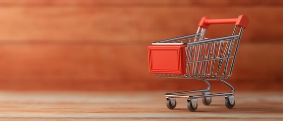 Empty shopping cart on a wooden background